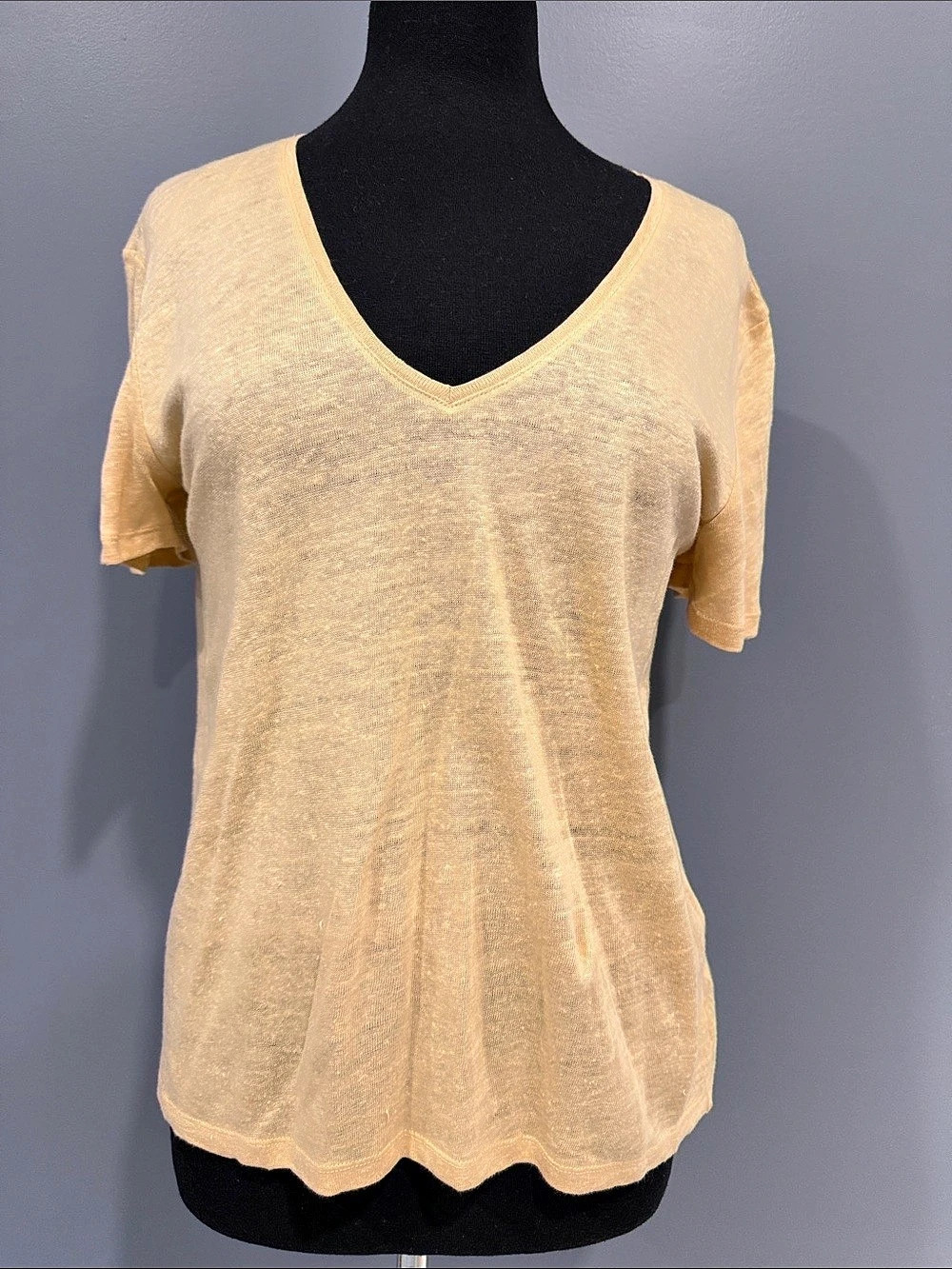 Zara Linen V-Neck Top in Yellow Size Small NWT